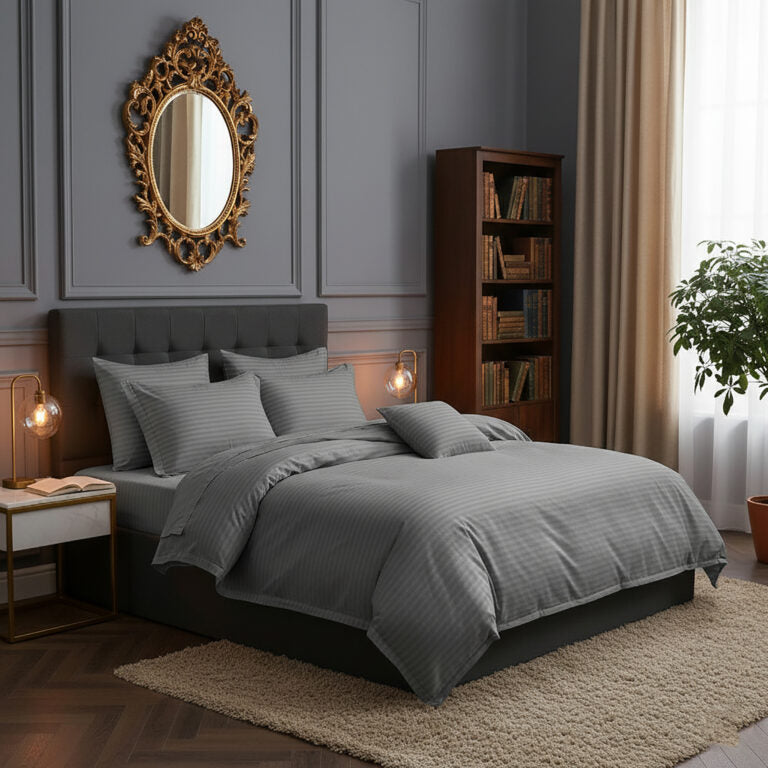 Lenjerie pat 100% bumbac damasc, gri