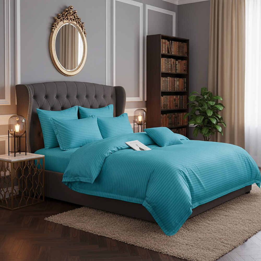 Lenjerie pat 100% bumbac damasc, turcoaz