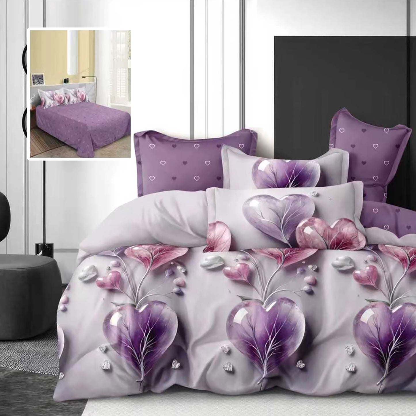 Lenjerie de pat 6 piese, cu cearceaf