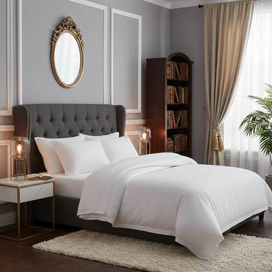 Lenjerie pat 100% bumbac damasc, alb