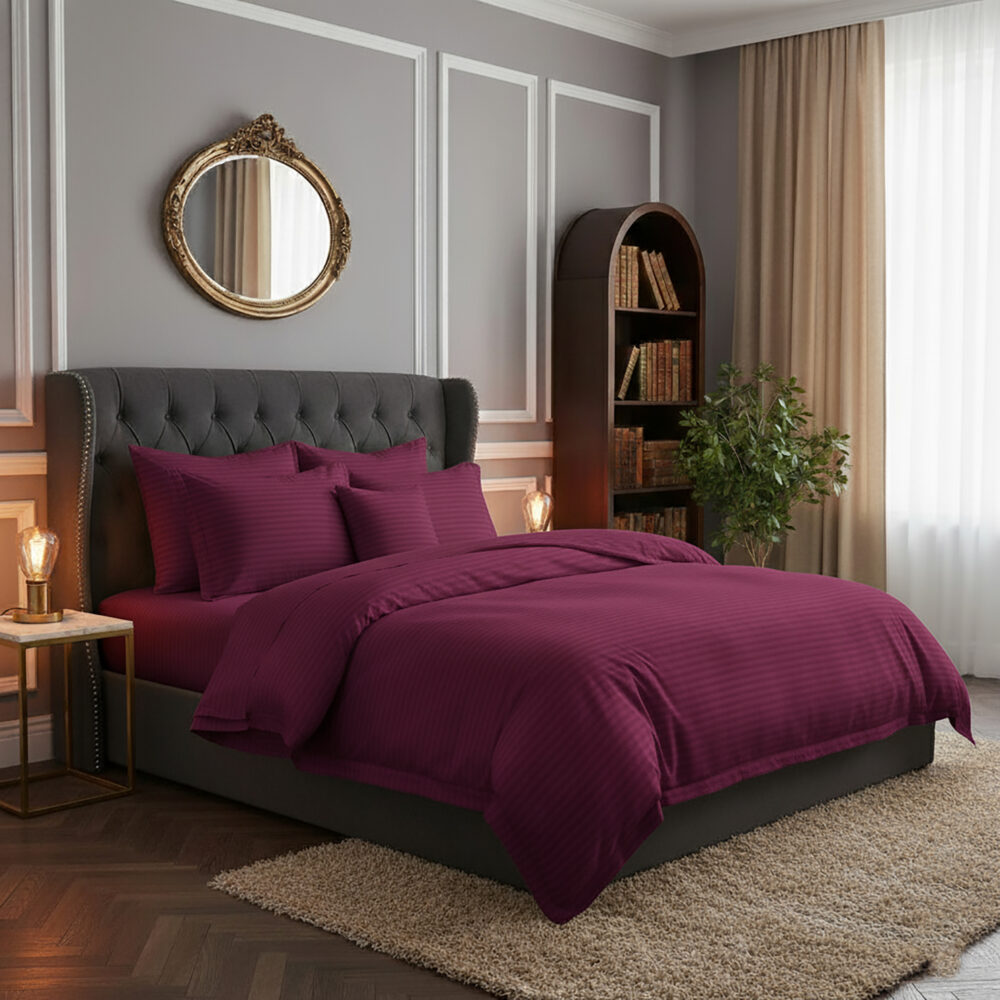 Lenjerie pat 100% bumbac damasc, visiniu