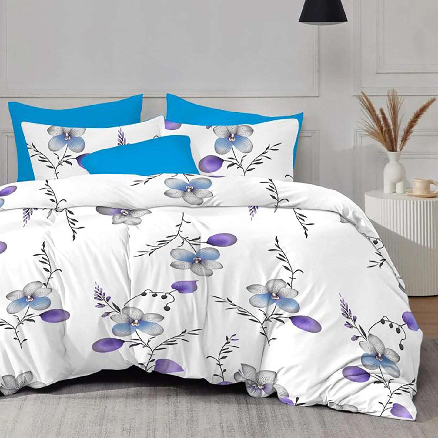 Lenjerie de pat Evolution, 4 piese, flori bleu