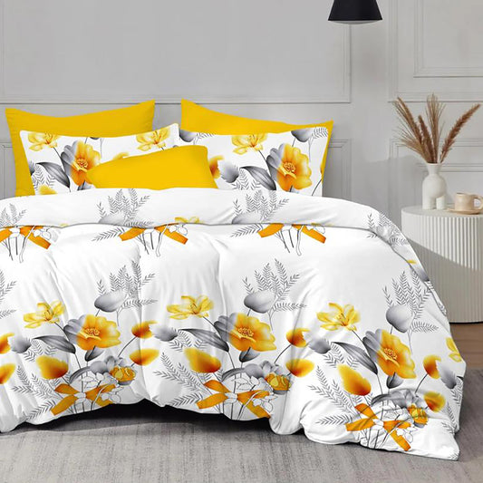 Lenjerie de pat Evolution, 4 piese, flori galbene