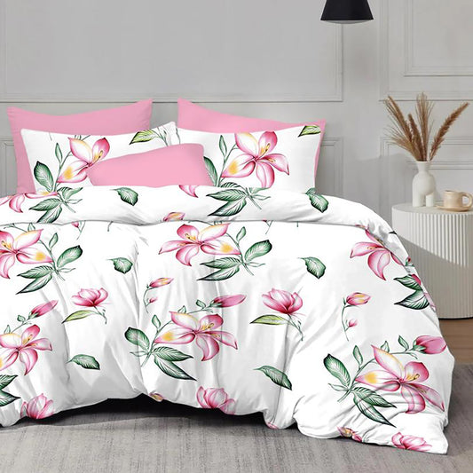 Lenjerie de pat Evolution, 4 piese, flori roz