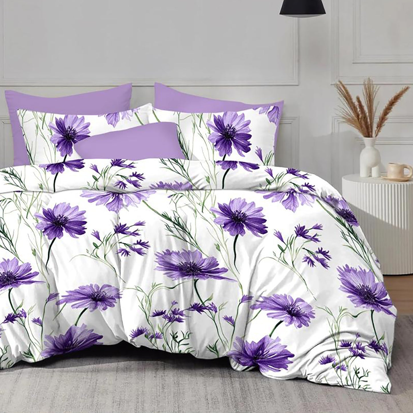 Lenjerie de pat Evolution, 4 piese, flori mov