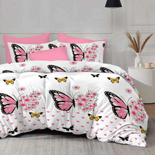 Lenjerie de pat Evolution, 4 piese, fluturi roz