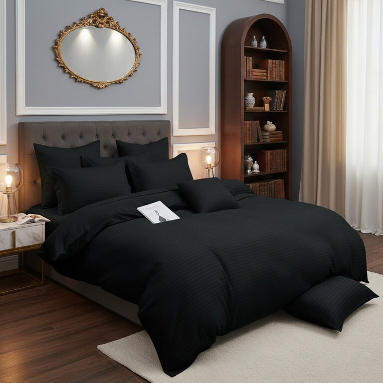 Lenjerie pat 100% bumbac damasc, negru