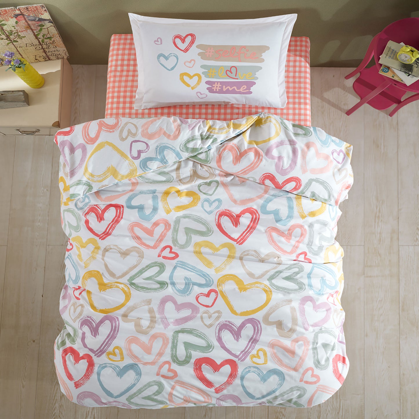 Lenjerie pat 100% bumbac, inimă
