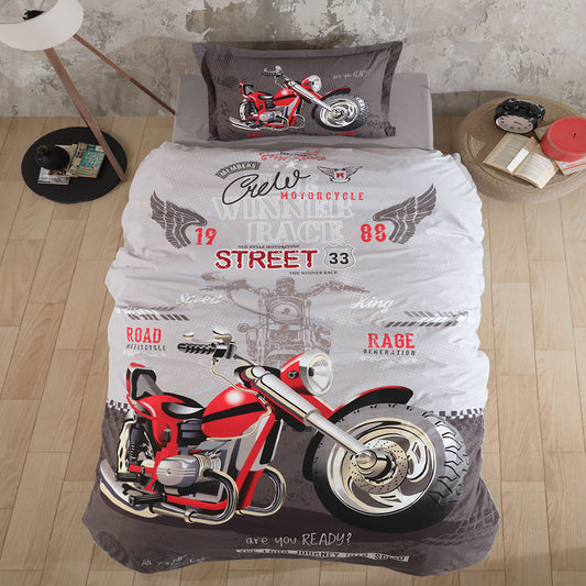 Lenjerie pat 100% bumbac, motocicletă