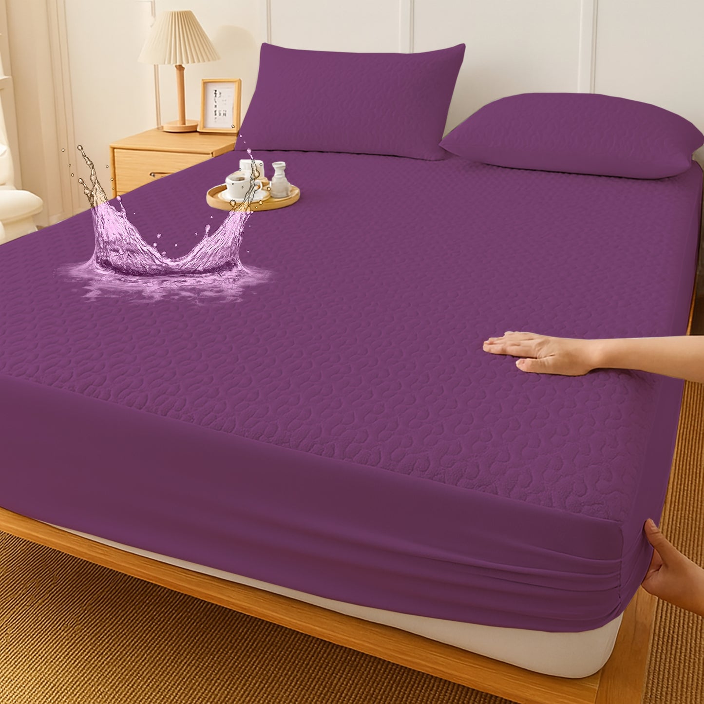 Husă pat matlasată impermeabilă + două fețe de pernă