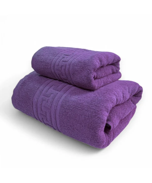 Set 2 Prosoape Ultra Soft, 100% Bumbac, Fir Dublu, 500 g/mp, 50x90 cm + 70x140 cm, mov