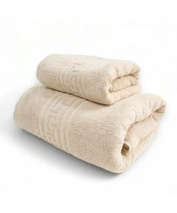 Set 2 Prosoape Ultra Soft, 100% Bumbac, Fir Dublu, 500 g/mp, 50x90 cm + 70x140 cm, crem