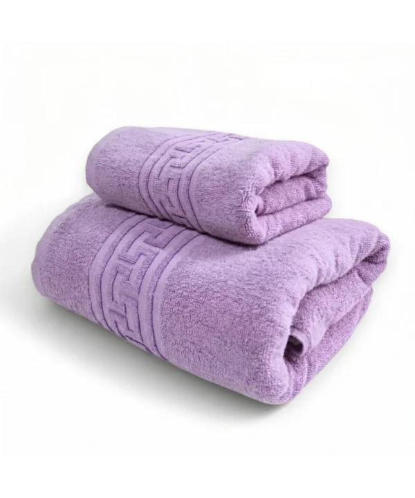 Set 2 Prosoape Ultra Soft, 100% Bumbac, Fir Dublu, 500 g/mp, 50x90 cm + 70x140 cm, lila