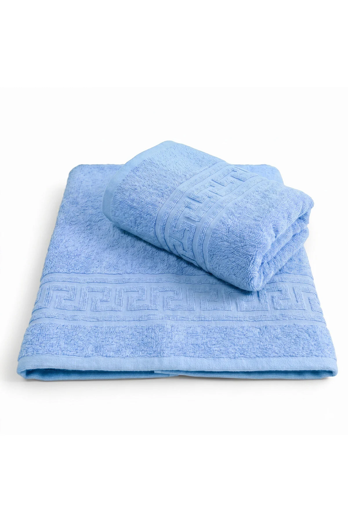 Set 2 Prosoape Ultra Soft, 100% Bumbac, Fir Dublu, 500 g/mp, 50x90 cm + 70x140 cm, albastru - imagine 3