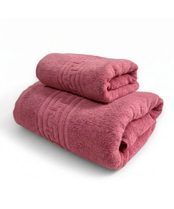 Set 2 Prosoape Ultra Soft, 100% Bumbac, Fir Dublu, 500 g/mp, 50x90 cm + 70x140 cm, roz