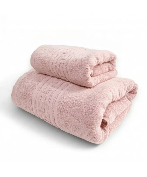 Set 2 Prosoape Ultra Soft, 100% Bumbac, Fir Dublu, 500 g/mp, 50x90 cm + 70x140 cm, roz