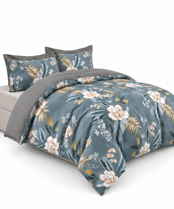 Lenjerie de pat Grădini Dobrogene, 6 piese, două fețe, 100% bumbac percale, antracit