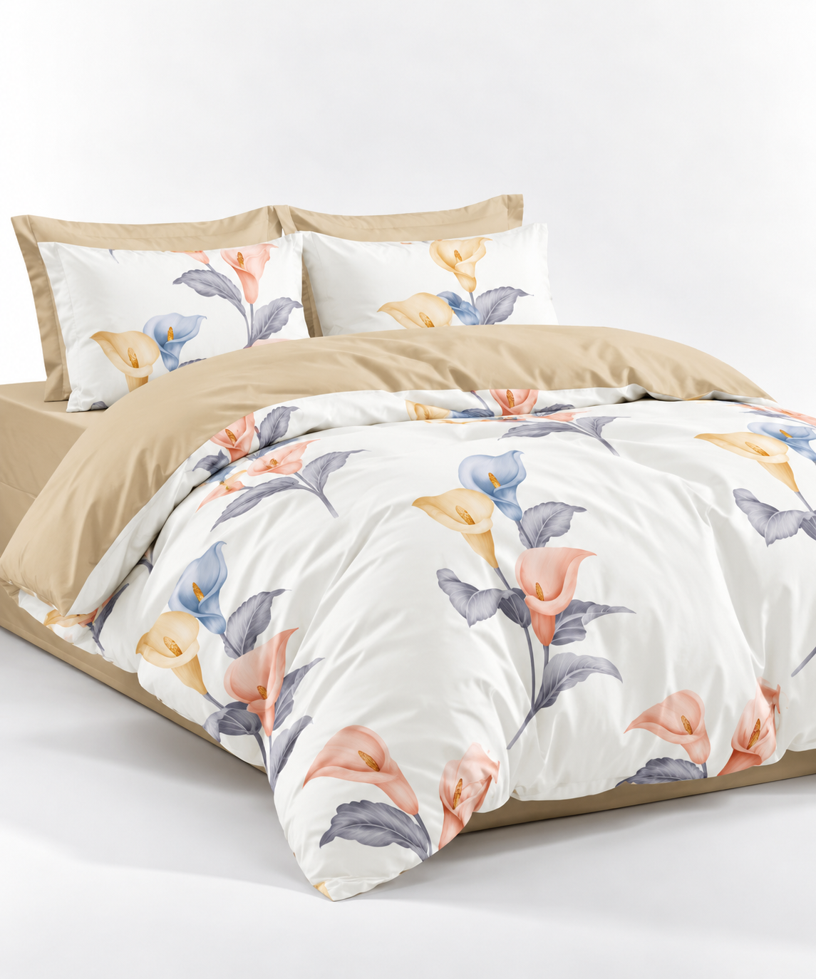 Lenjerie de pat Grădini Dobrogene, 6 piese, două fețe, 100% bumbac percale, alb