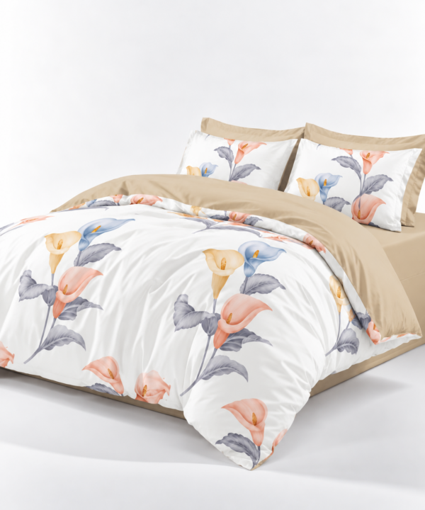 Lenjerie de pat Grădini Dobrogene, 6 piese, două fețe, 100% bumbac percale, alb - imagine 3