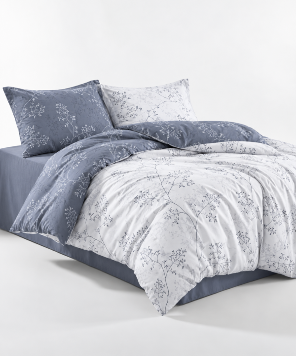 Lenjerie de pat Grădini Dobrogene, 6 piese, două fețe, 100% bumbac percale, alb