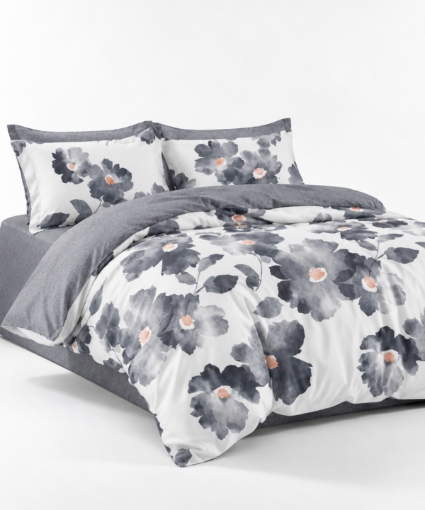 Lenjerie de pat Grădini Dobrogene, 6 piese, două fețe, 100% bumbac percale, alb