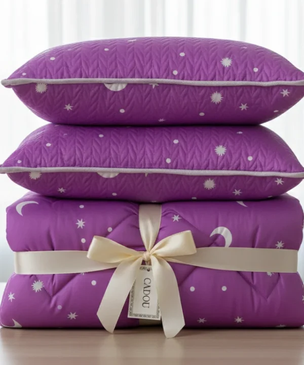 Set 2 perne 50 x 70 cm + pilotă 200 x 215 cm CADOU, microfibră, 4 anotimpuri, mov