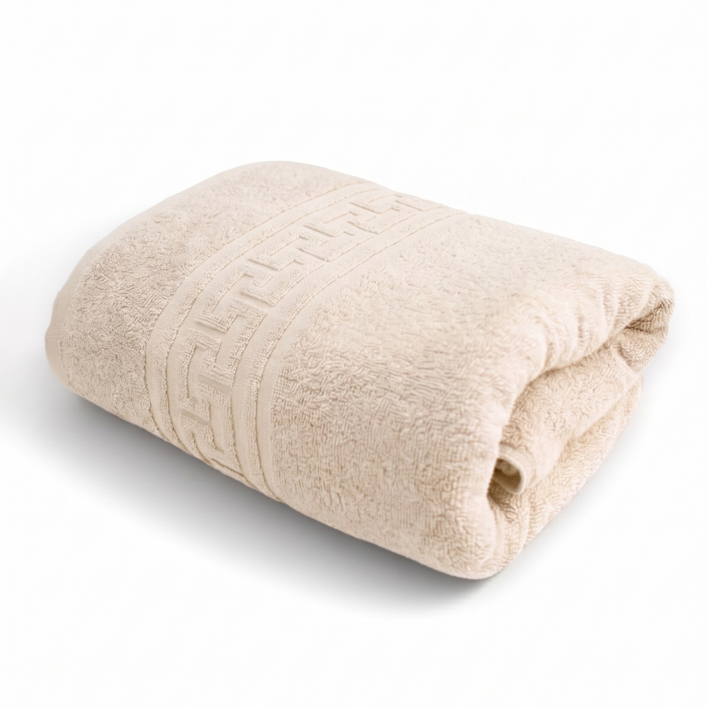 Prosop greek border, 100% bumbac, fir dublu și absorbție maximă, crem