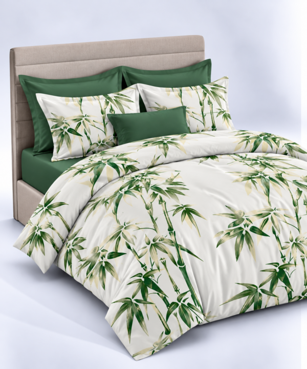 Lenjerie de pat Văi Carpatine, 6 piese, finet (72% bumbac), universală, verde/bambus