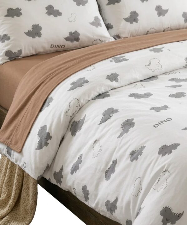 Alternative view of Lenjerie de pat, 4 piese, cearceaf cu elastic universal 160/180 x 200 cm, dinozaur gri