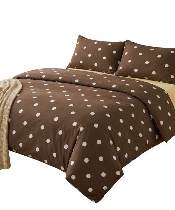 Lenjerie de pat, 4 piese, cearceaf cu elastic universal 160/180 x 200 cm, maro