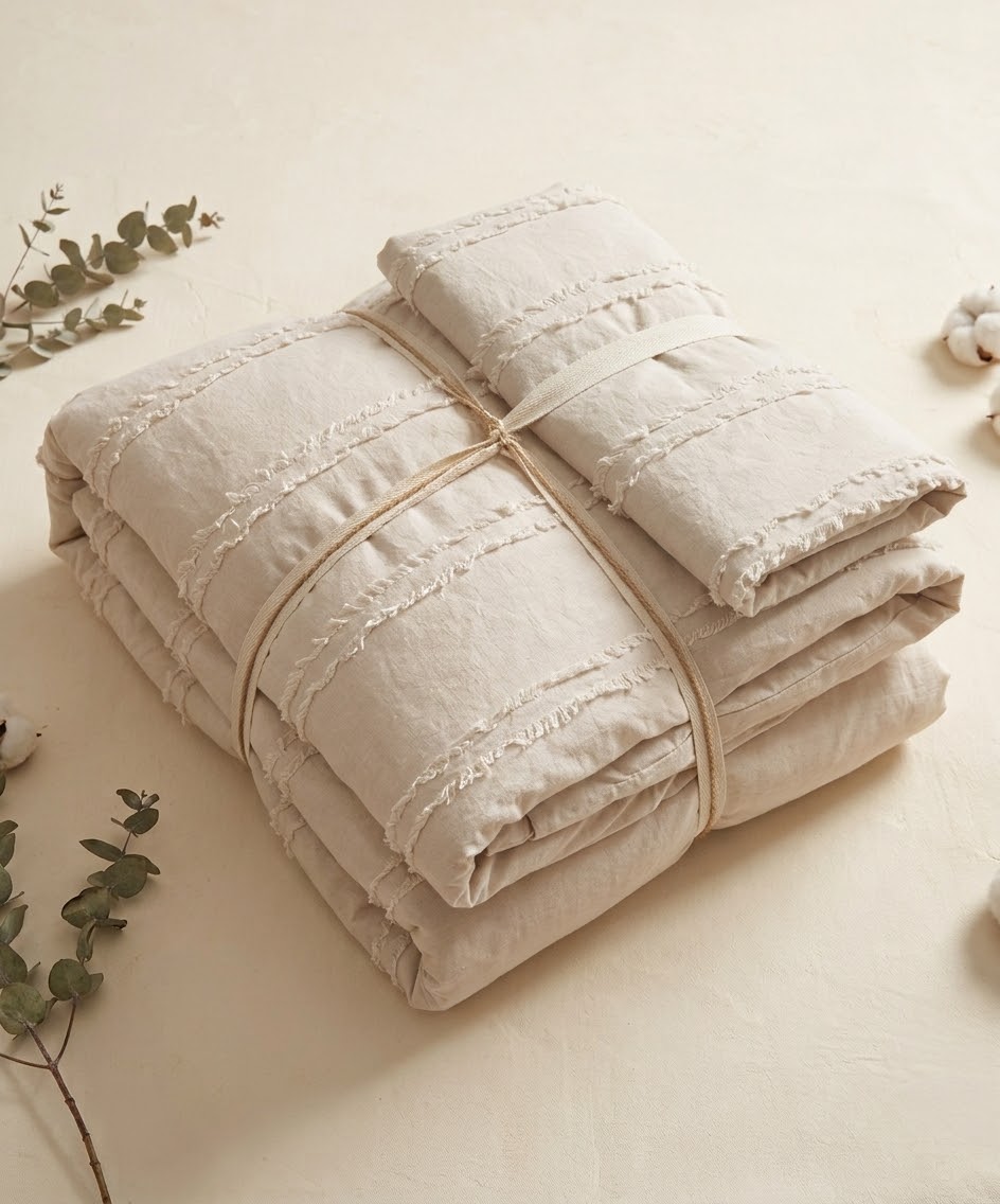 Lenjerie de pat Culmi Bucovinene, 100% bumbac ranforce, 4 piese, cearceaf 240 x 260 cm, crem - imagine 5