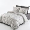 Lenjerie de pat Brize Dunărene, 100% bumbac satinat, 4 piese, cearceaf 240 x 260 cm, gri/alb