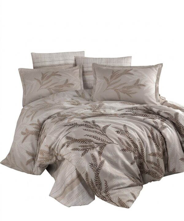 Lenjerie de pat Brize Dunărene, 100% bumbac satinat, 4 piese, cearceaf 240 x 260 cm, crem/maro