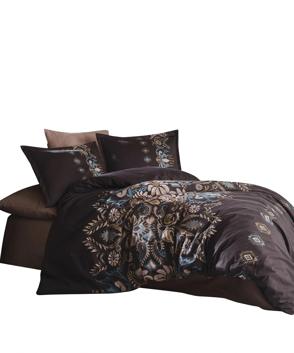 Lenjerie de pat Brize Dunărene, 100% bumbac satinat, 4 piese, cearceaf 240 x 260 cm, maro