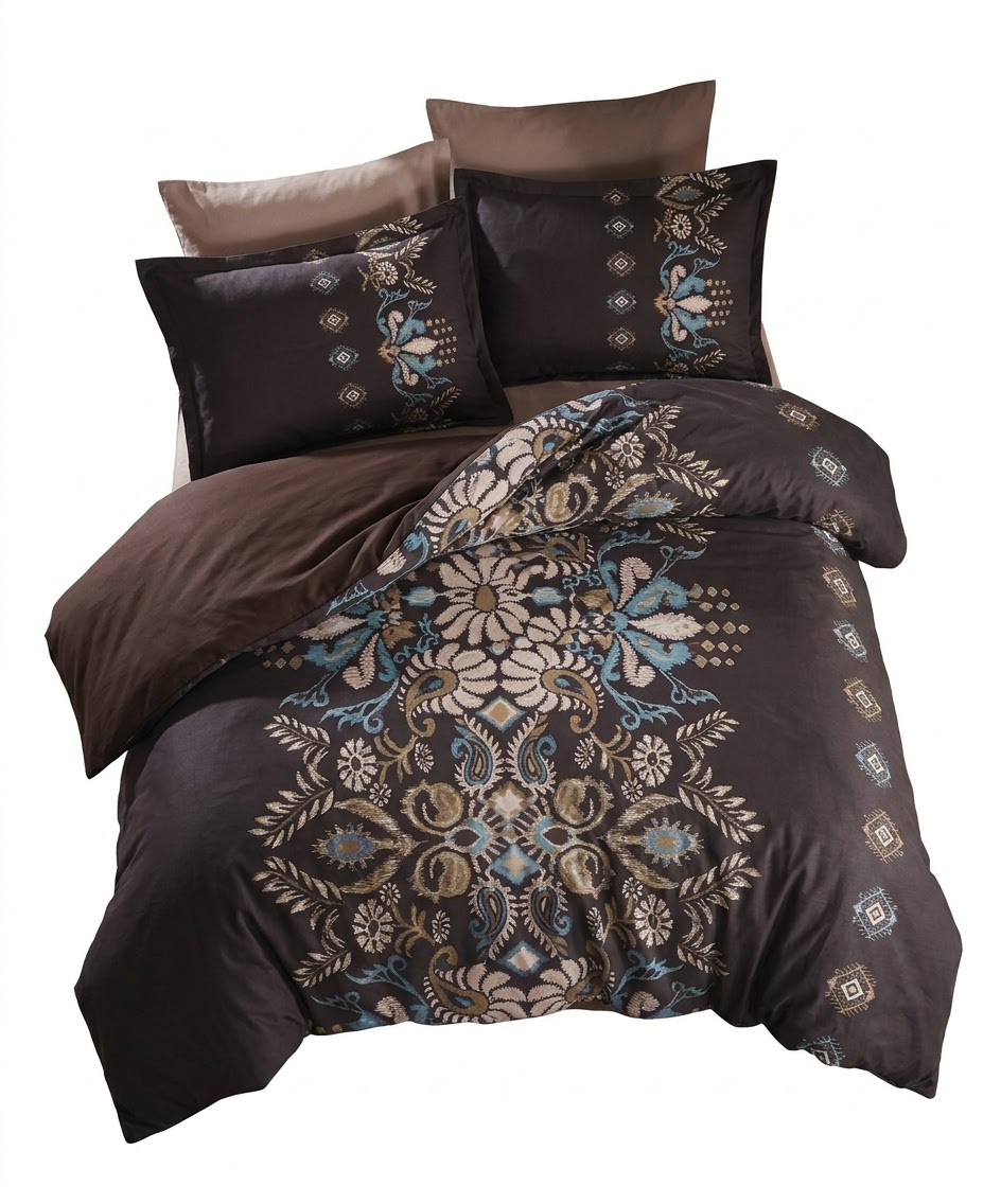 Lenjerie de pat Brize Dunărene, 100% bumbac satinat, 4 piese, cearceaf 240 x 260 cm, maro - imagine 2
