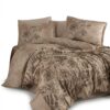 Lenjerie de pat Brize Dunărene, 100% bumbac satinat, 4 piese, cearceaf 240 x 260 cm, bej/maro