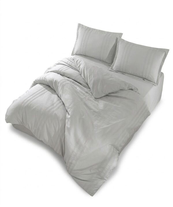 Lenjerie de pat Culmi Bucovinene, 100% bumbac ranforce, 4 piese, cearceaf 240 x 260 cm, gri deschis