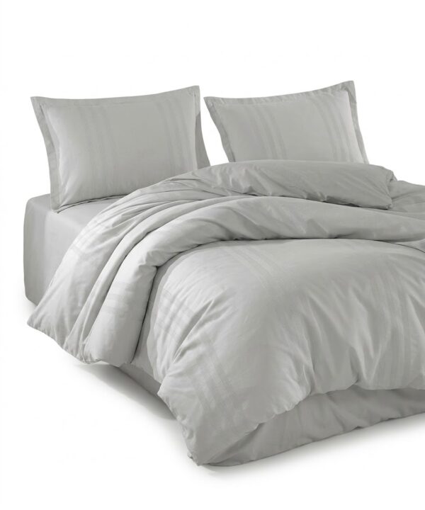 Lenjerie de pat Culmi Bucovinene, 100% bumbac ranforce, 4 piese, cearceaf 240 x 260 cm, gri deschis - imagine 3