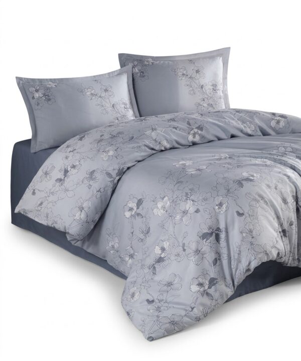 Lenjerie de pat Brize Dunărene, 100% bumbac satinat, 4 piese, cearceaf 240 x 260 cm, gri