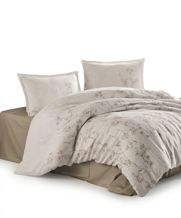 Lenjerie de pat Brize Dunărene, 100% bumbac satinat, 4 piese, cearceaf 240 x 260 cm, crem