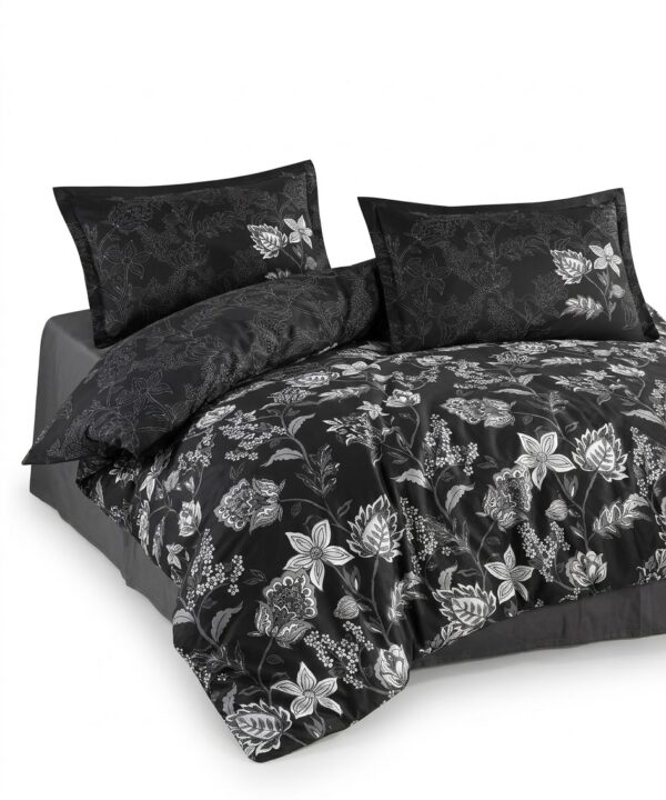 Lenjerie de pat Brize Dunărene, 100% bumbac satinat, 4 piese, cearceaf 240 x 260 cm, negru/alb