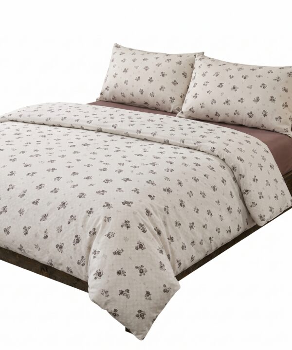 Lenjerie de pat, 4 piese, cearceaf cu elastic universal 160/180 x 200 cm, model floral crem