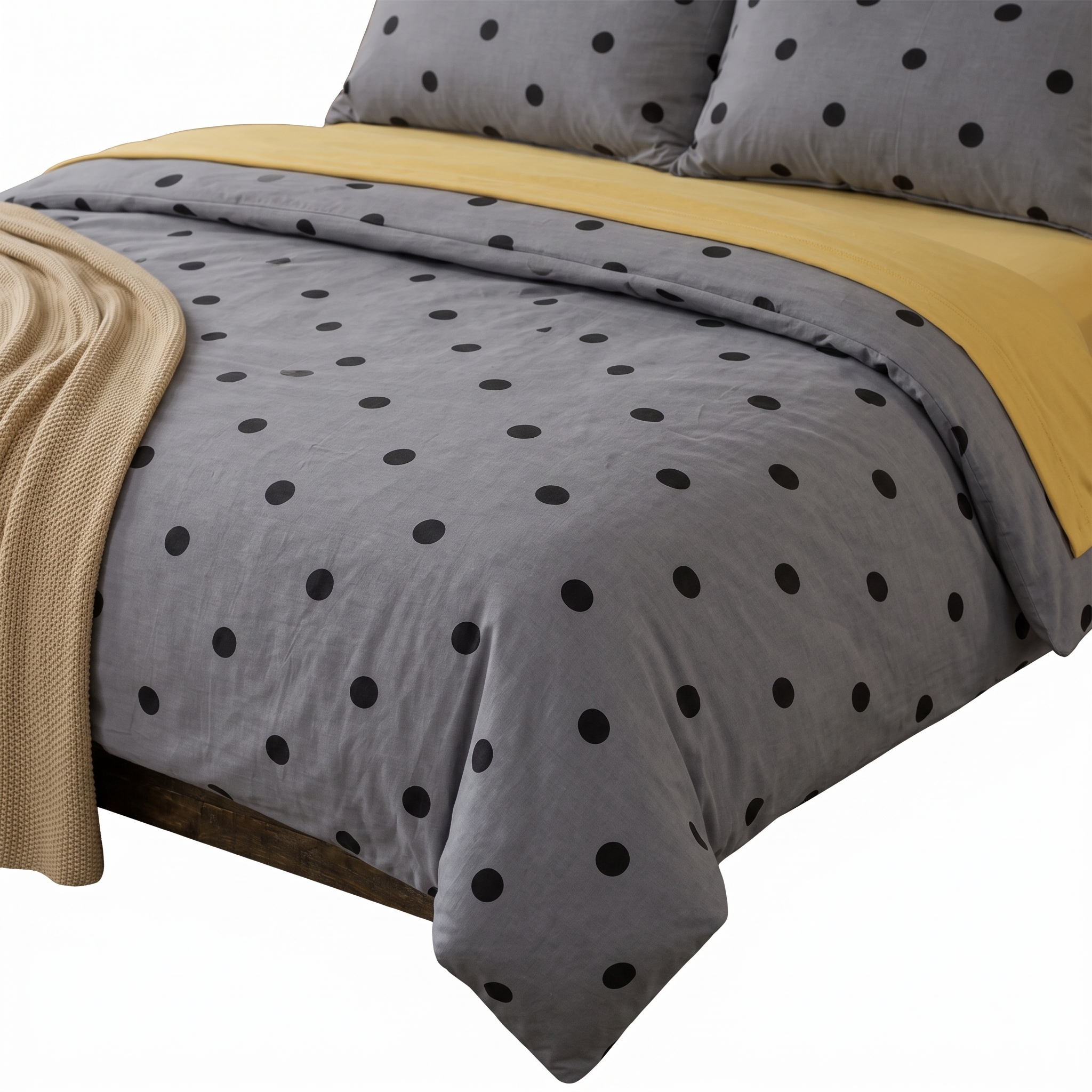 Lenjerie de pat, 4 piese, cearceaf cu elastic universal 160/180 x 200 cm, gri