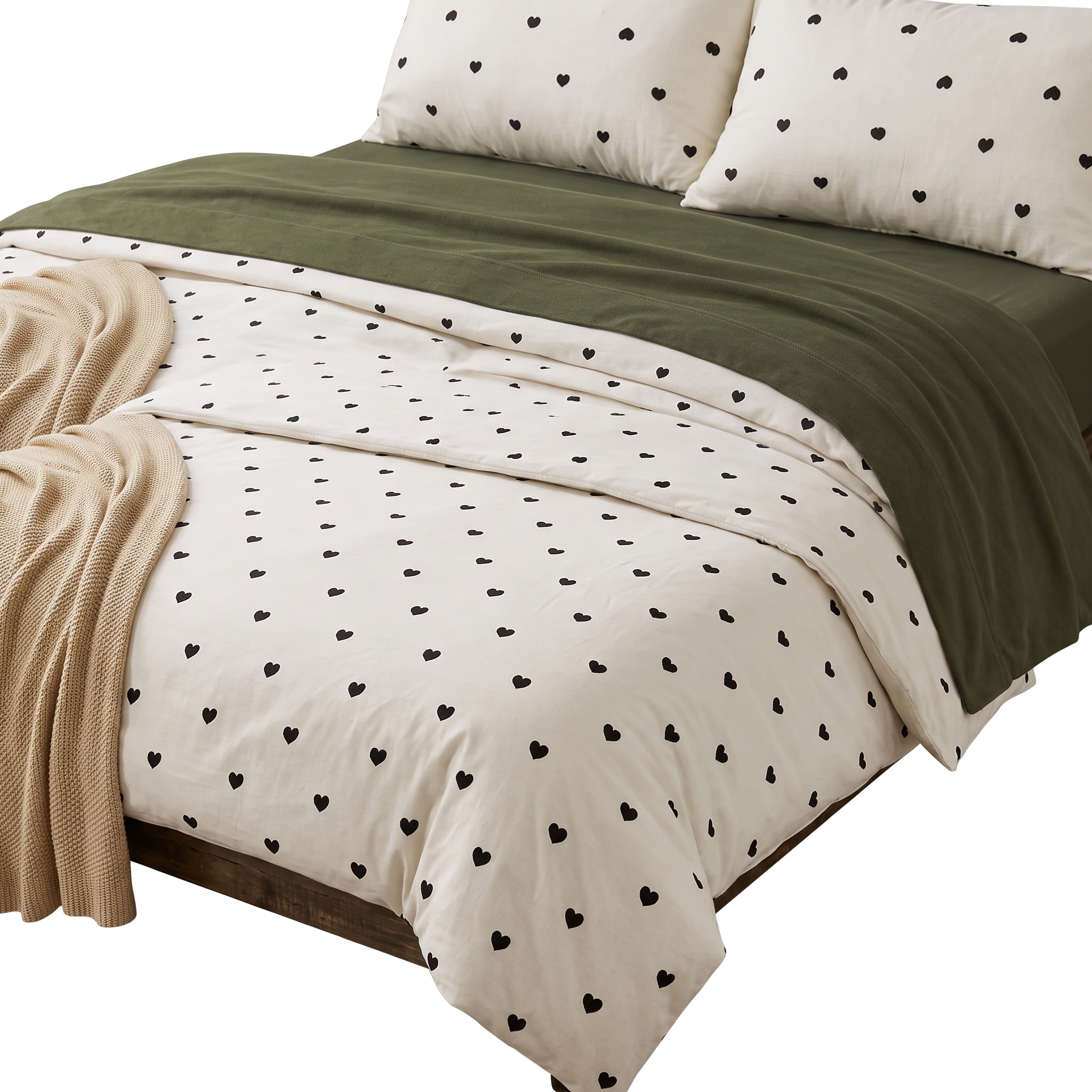 Lenjerie de pat, 4 piese, cearceaf cu elastic universal 160/180 x 200 cm, inimi - imagine 2