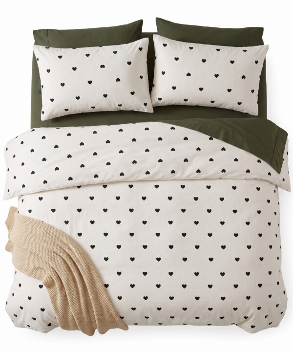 Lenjerie de pat, 4 piese, cearceaf cu elastic universal 160/180 x 200 cm, inimi - imagine 3