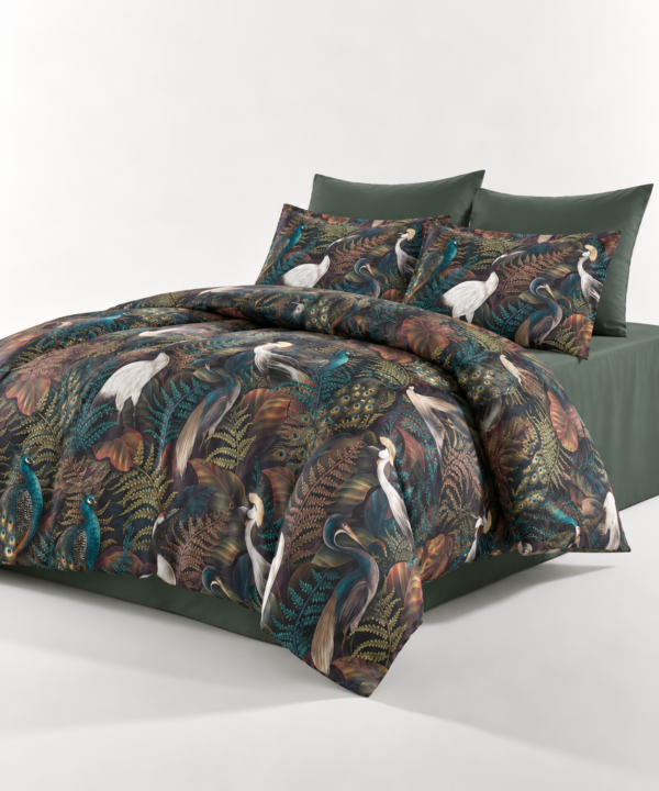 Lenjerie de pat Ape Carpatine, 6 piese, 100% bumbac satinat, cearceaf 240 x 260 cm, verde