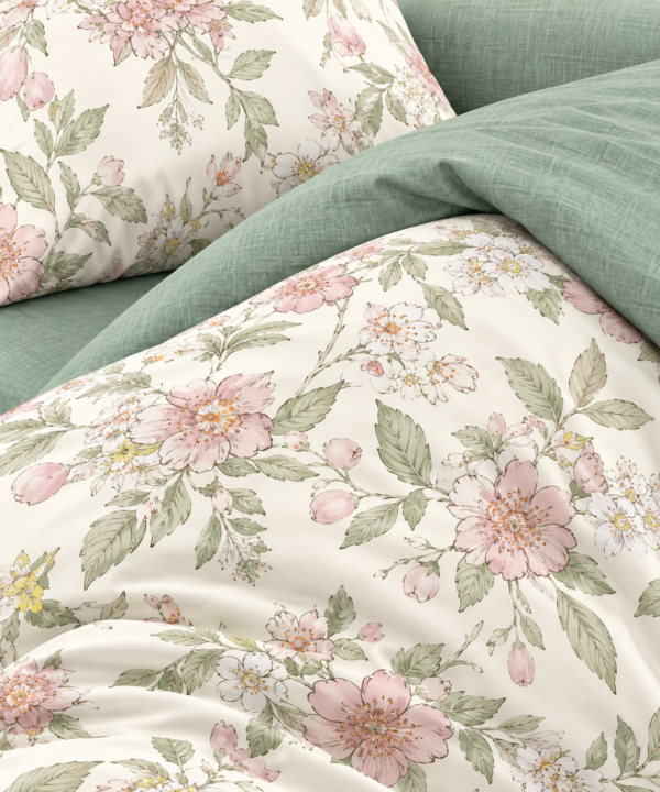 Alternative view of Lenjerie de pat Grădini Dobrogene, 6 piese, două fețe, 100% bumbac percale, verde