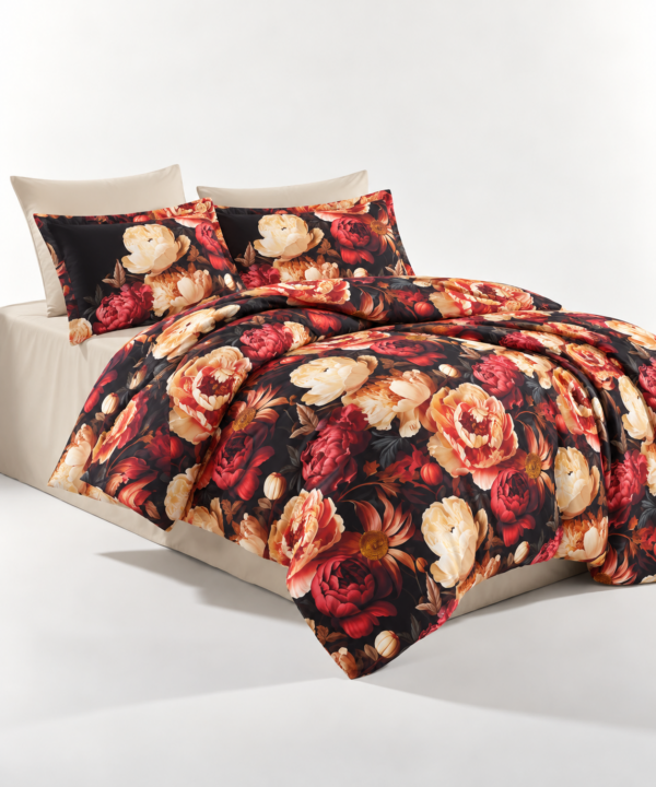 Lenjerie de pat Ape Carpatine, 6 piese, 100% bumbac satinat, cearceaf 240 x 260 cm, negru/roșu