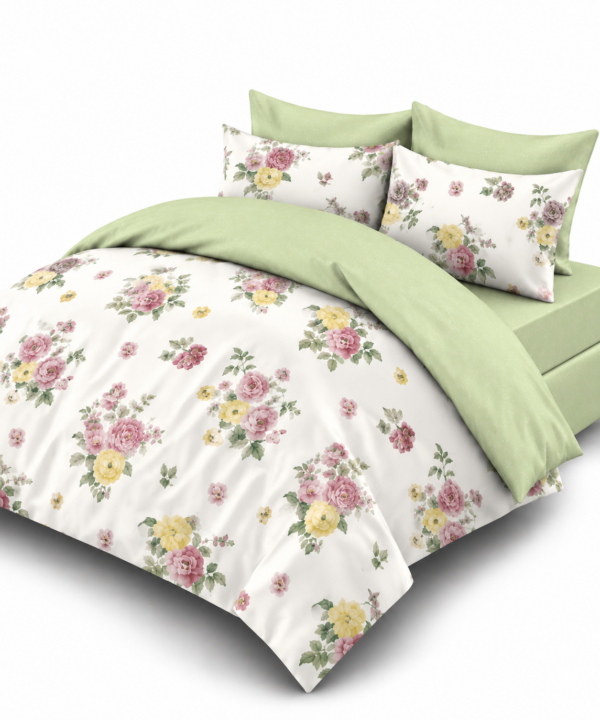 Lenjerie de pat Grădini Dobrogene, 6 piese, două fețe, 100% bumbac percale, verde