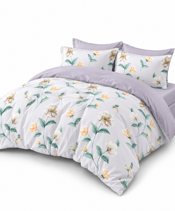 Lenjerie de pat Grădini Dobrogene, 6 piese, două fețe, 100% bumbac percale, mov